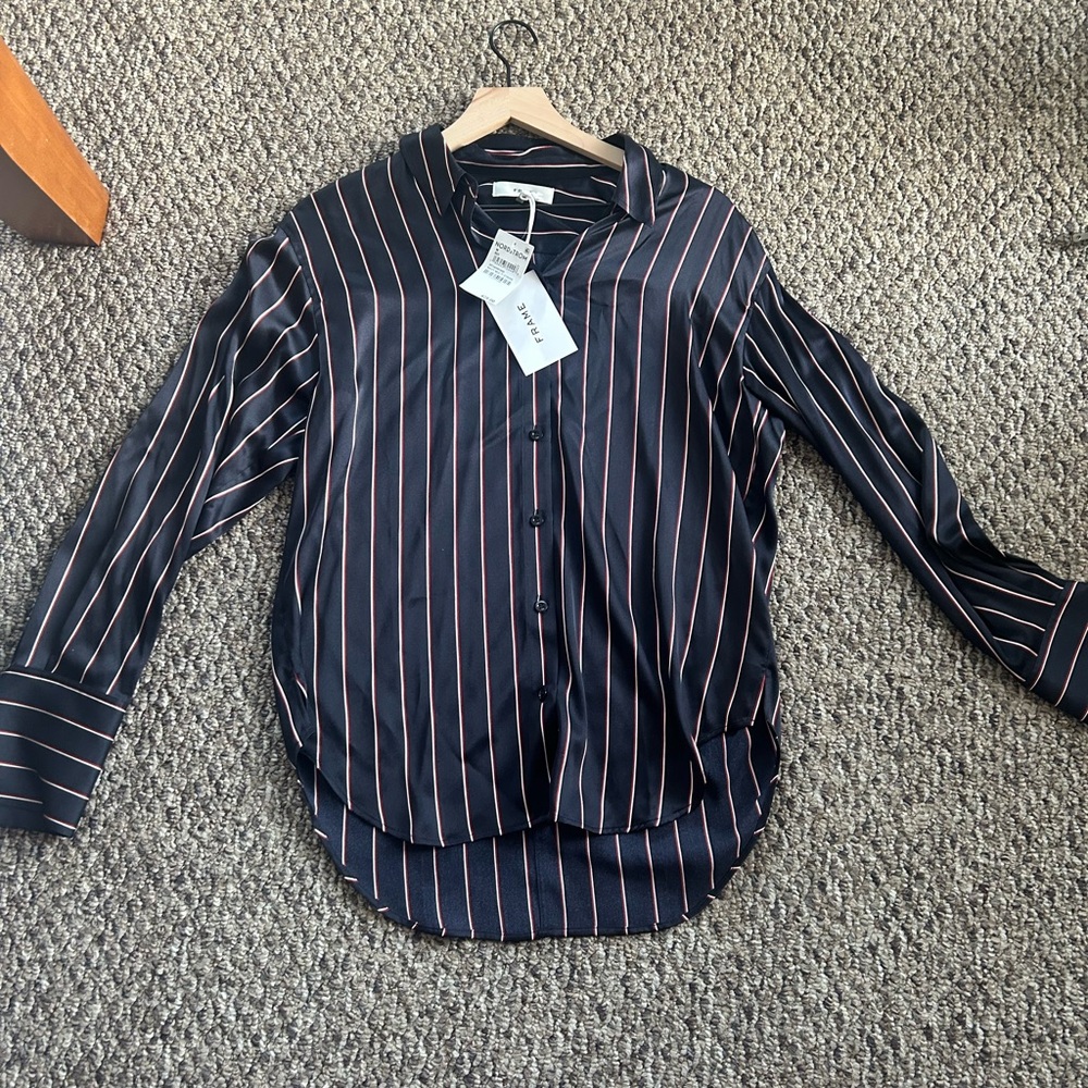 Frame Denim Black and Pink Striped Button Down Shirt